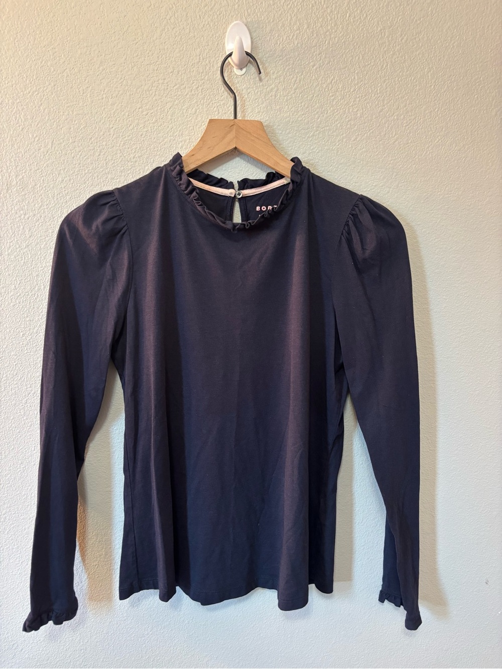 ✨Boden Navy Long-Sleeve Ruffle-Neck Top